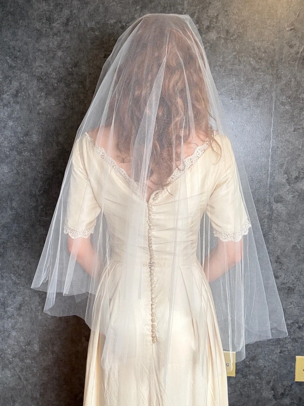 Soft White Fingertip Length Veil with Blusher
